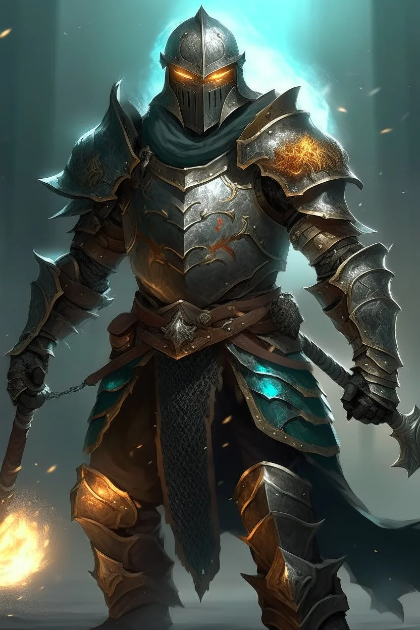 A warrior with iron armor filled with magic