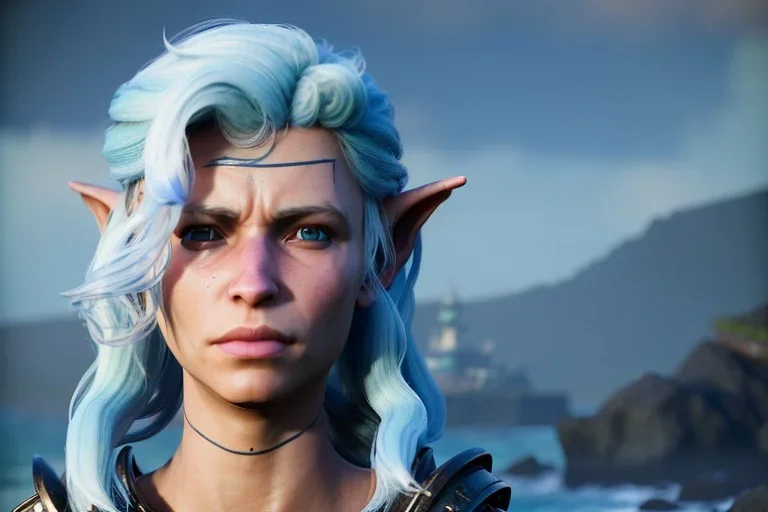 [Sea Elf] [Maormer] Hero Queen with [white hair] and [blue skin] on a [ship] with crew [fantasy] [realism] [Elder scrolls]