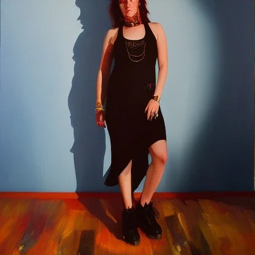 Full body portrait, painting, medium shot lady Crustpunk