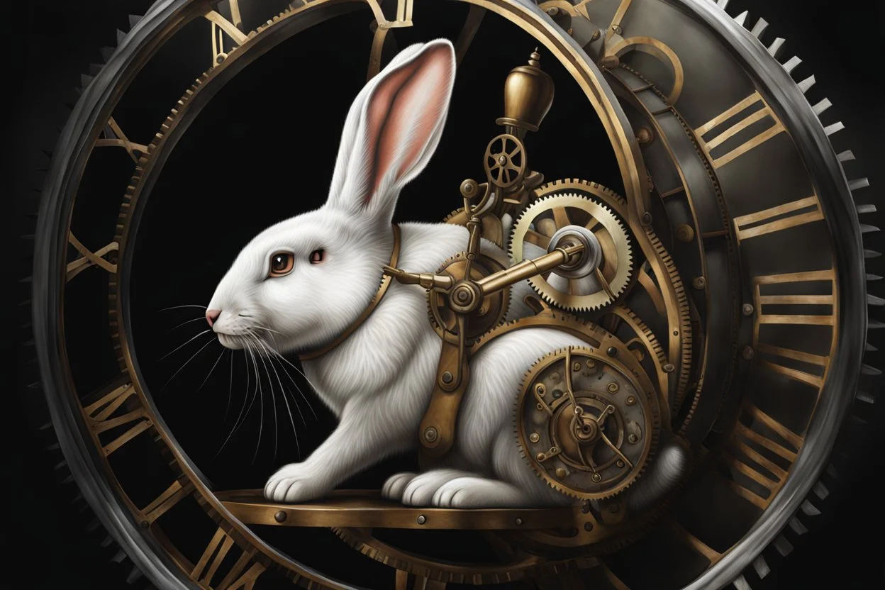 Clockwork rabbit. Photorealistic style painting.