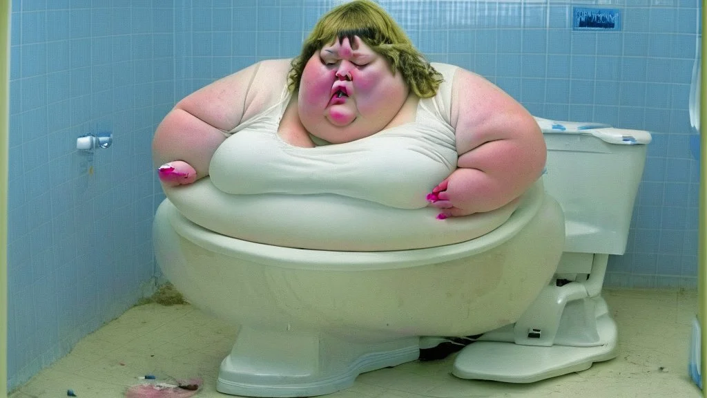 fat lady sits on broken toilet