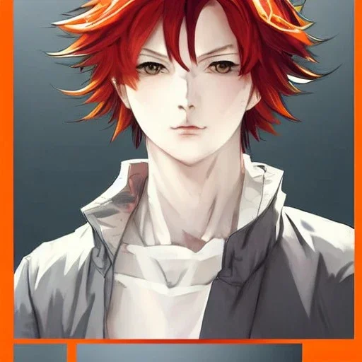 Detailed anime boy, crimson red hair, wolf ears, orange colored eyes, white trench coat, intricate details, full body portrait, keep head in frame, slight smile, black Japanese motif, concept art, highly detailed, digital painting, concept art, sharp focus, illustration, art by Yoji Shinkawa, WLOP and greg rutkowski and alphonse mucha and artgerm and yanjun Chen and Junji ito and Makoto Shinkai, HDR, octane render