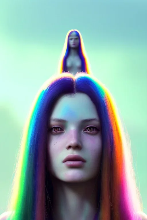 Woman, cute, beautiful, long hair, rainbow hair, rainbows, close up portrait by Greg Rutkowski