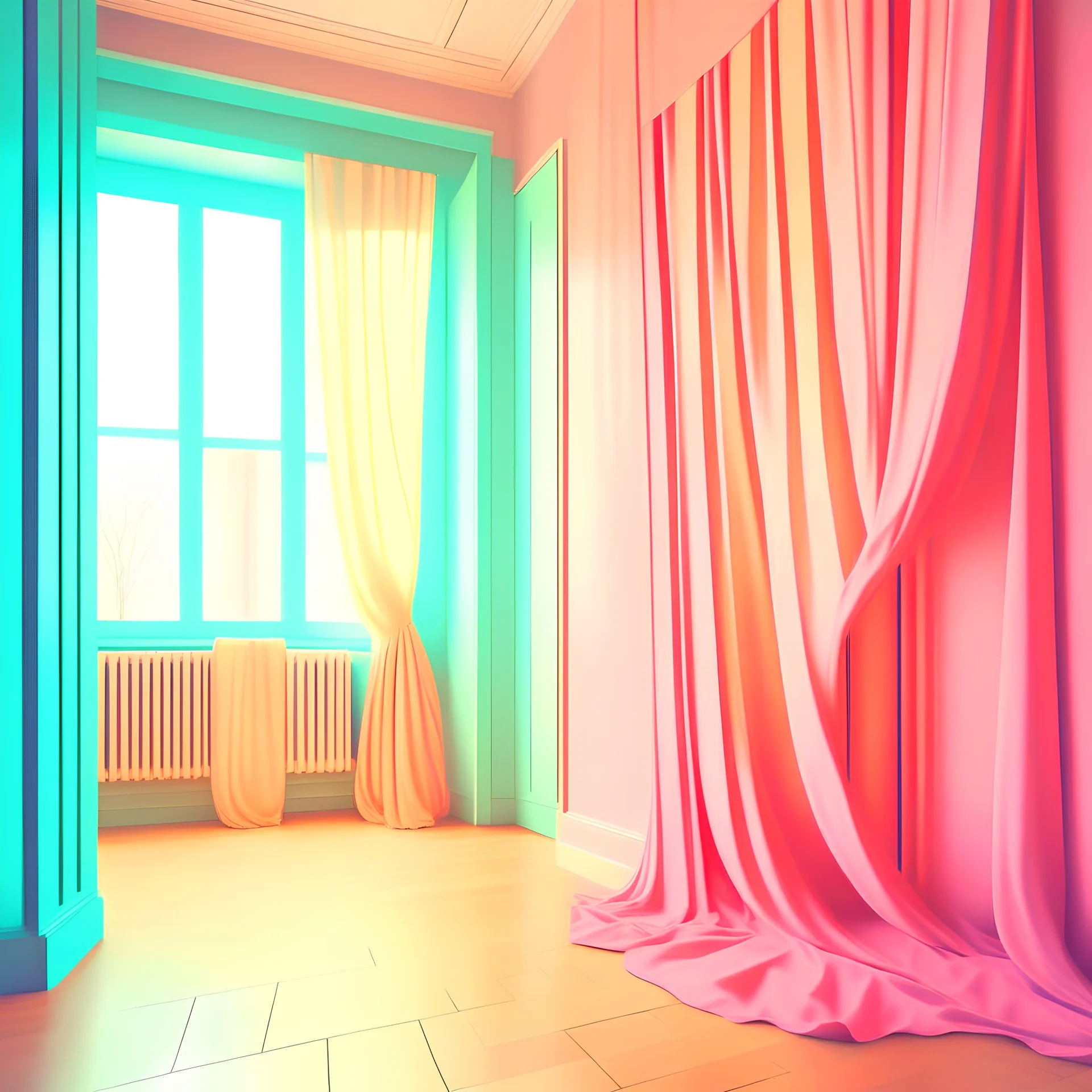 Very soft indoors, soft colors, wind