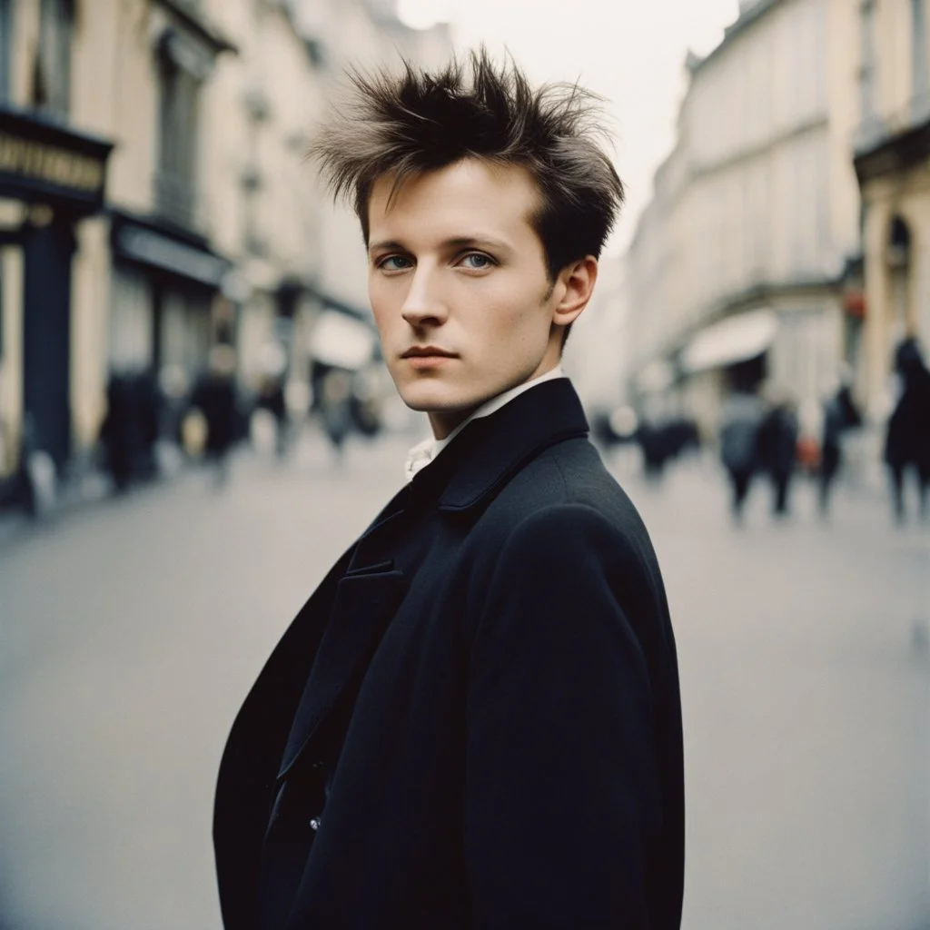 Color picture in the Streets of Paris: Biographie, photographie et citations de Arthur Rimbaud. Jean Nicolas Arthur Rimbaud est un poète français (with a messy hairdo,)