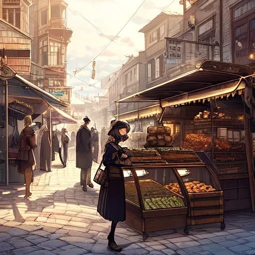 steampunk girl, streetMarket,