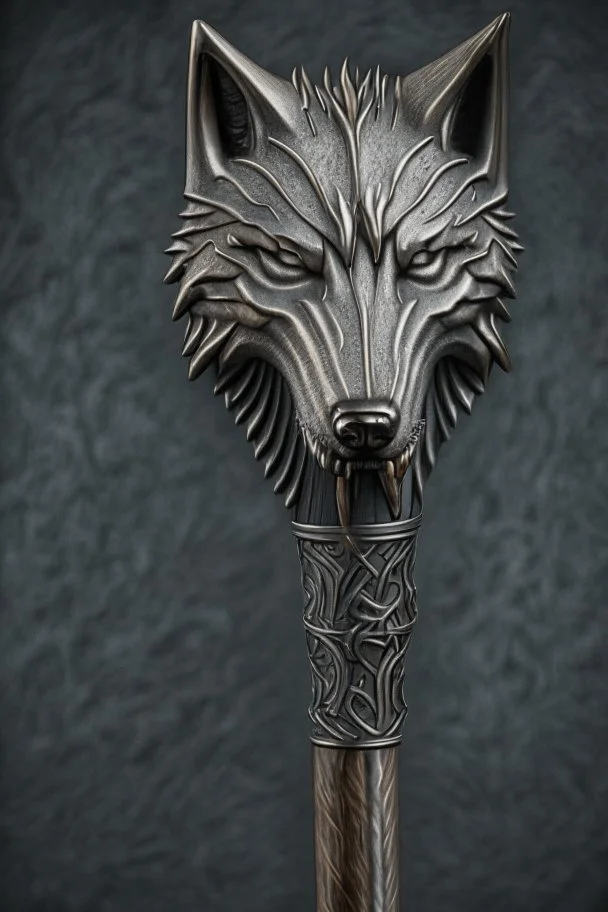 metal staff with wolf head