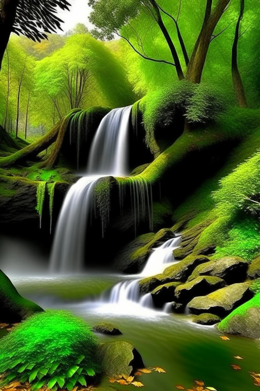 waterfall, with beautiful trees