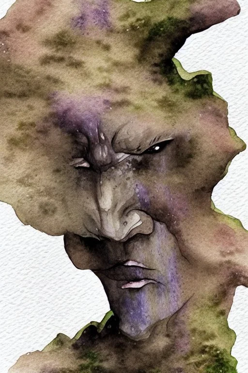 dnd, fantasy, watercolour, ilustration, dao, rock surface, earth elemental face