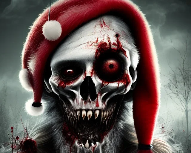 Dark, horror, blood, detail, Santa, zombie, close up head