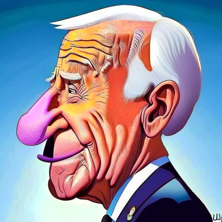 Caricatura de Joe Biden con una naríz extra larga como la del muñeco Pinocho