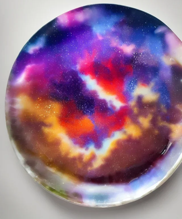 Photorealistic slice of cosmic jelly pie on a platter