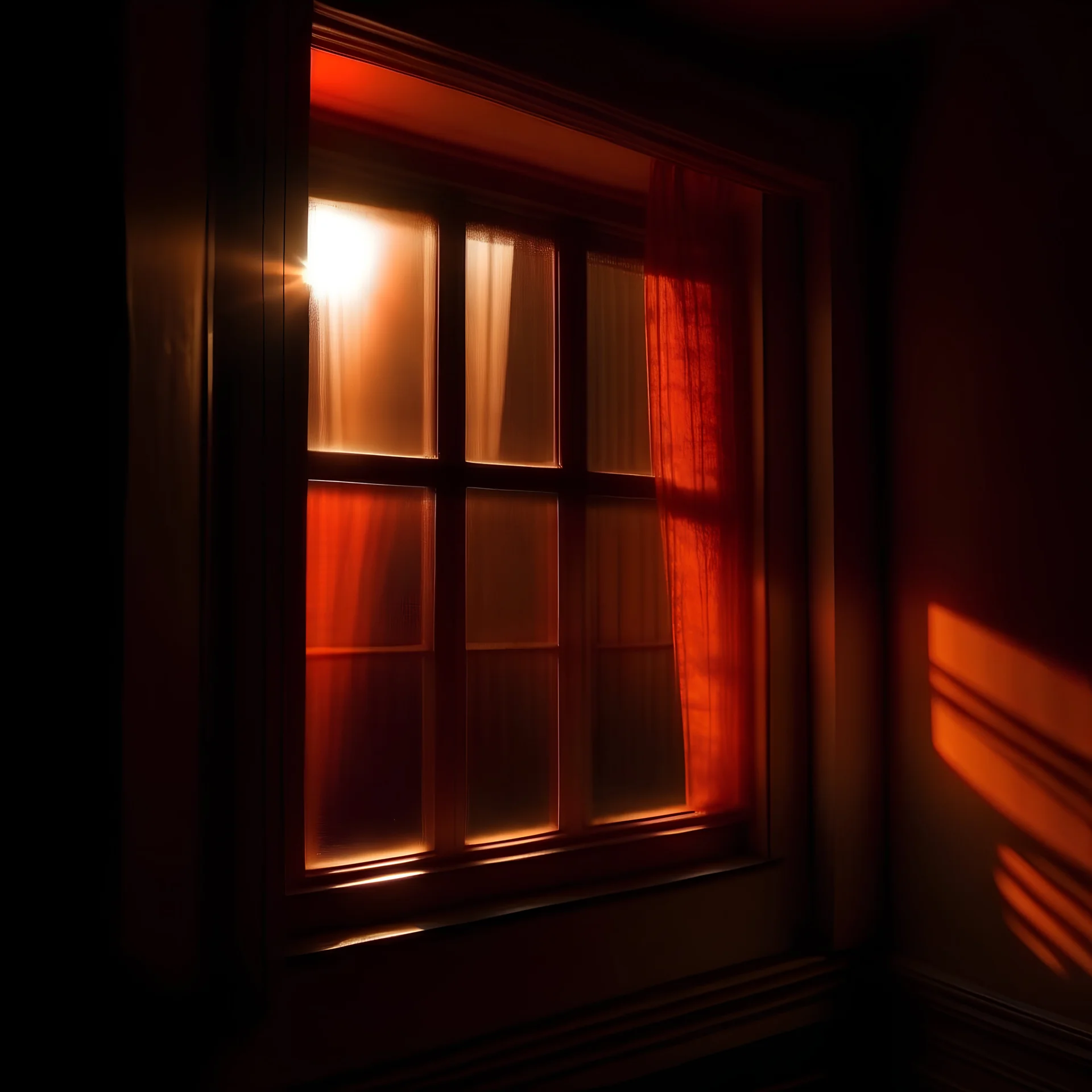 atmospheric deep orange light coming through a window