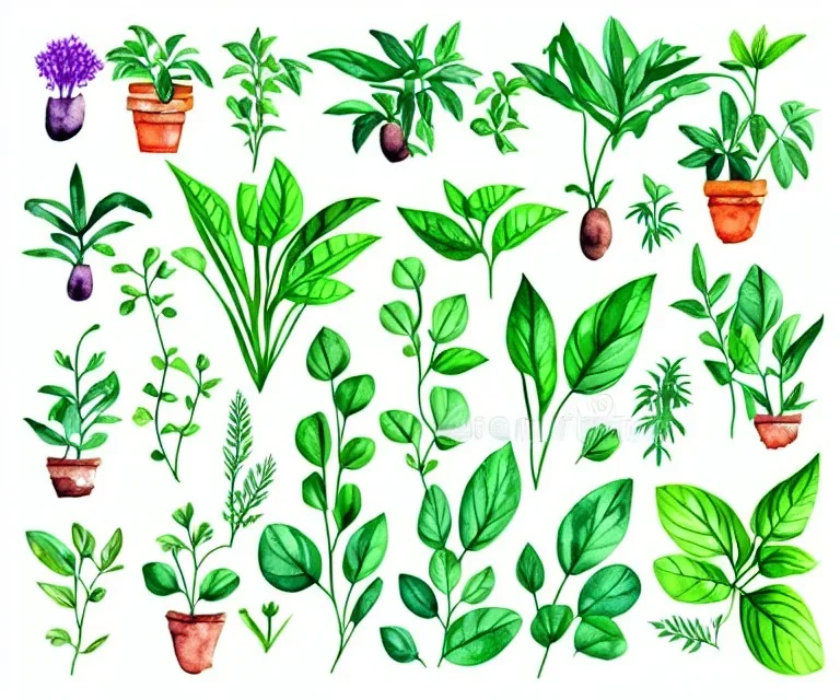 Vector plants and herb set illustration. Watercolor illustration color