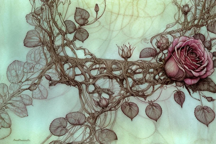 beautiful intricate rose field, soft delicate watercolor, dramatic, perfect composition, by Arthur Rackham highly detailed intricate very attractive beautiful fantastic view watercolor Arthur Rackham Jean-Baptiste Monge Egon Schiele muted tones professional Enki Bilal patchwork watercolor and ink Xuan Loc Xuan