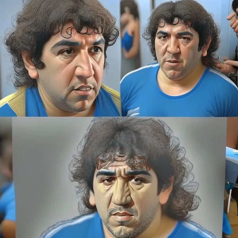 Create a highly realistic 3D scene. An detailed Realistic of Play Football Diego Maradona transforming her into a woman with the same specifications as the attached image. The method of transforming the painting in full detail. A comedic and funny touch. Ultra wide angle. Extremely realistic fine details. Highly realistic detailed display. Great full presentation and amazing drawing style. Transfer the full detailed drawing of the image at a wide and precise angle. Inspiri