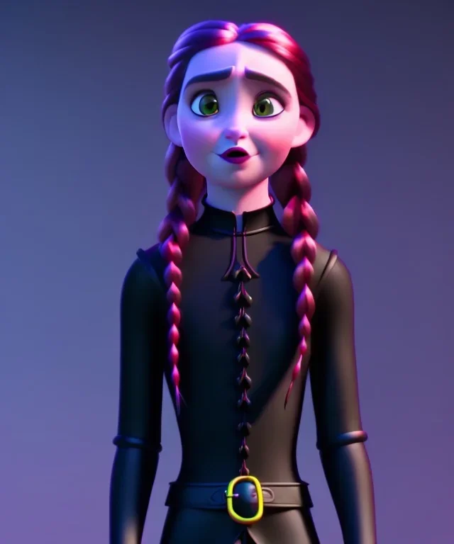 Wednesday Addams , one person, dynamic lighting, hyper realistic, bright colors