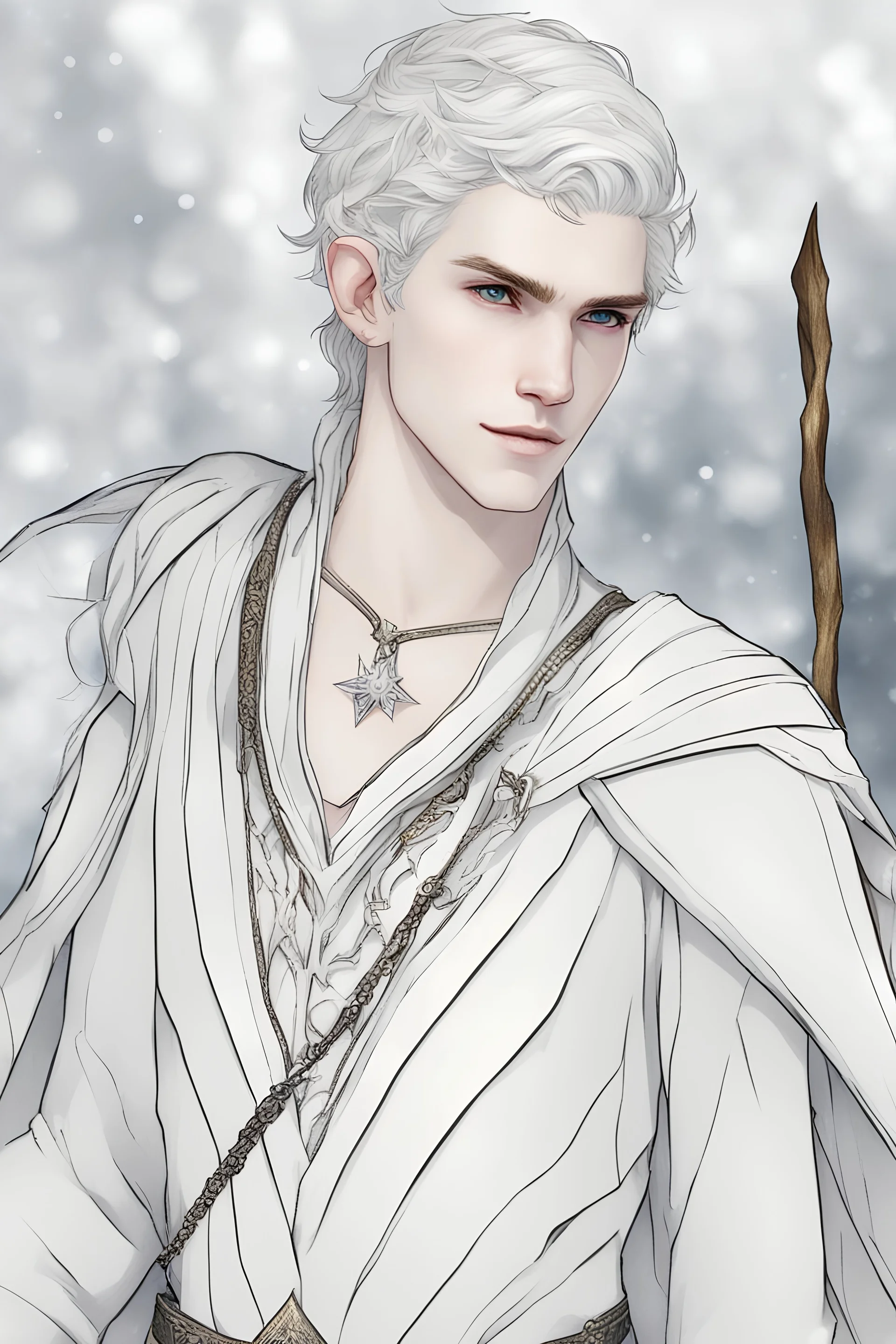 a young male Elf with white skin and hair