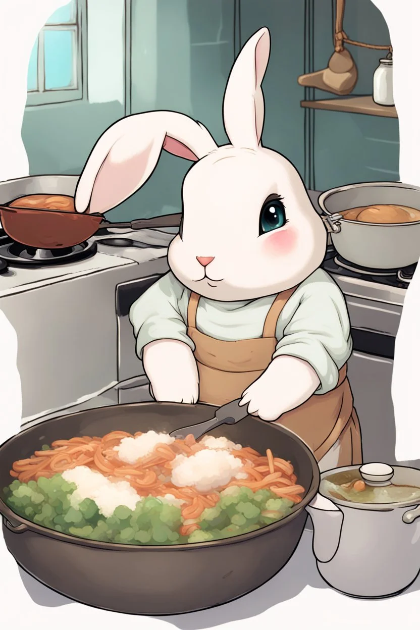 Cute chubby bunny floppy ears adventurer dnd cooking art realism