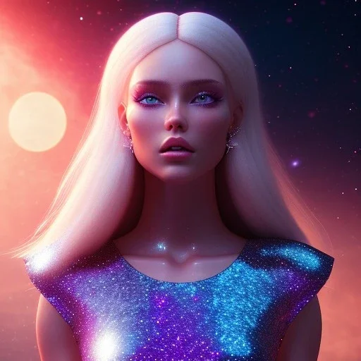 white woman long blond real hair blue eyes glitter in a galactic ambiance, delicate colors in the foreground, full of details, smooth, light effect，vaporwave colorful, smooth, extremely sharp detail, finely tuned detail, ultra high definition, 8 k, unreal engine 5, ultra sharp focus