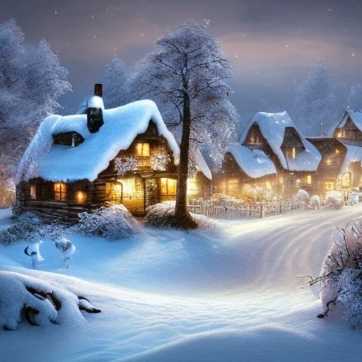 fantasy farming village winter night