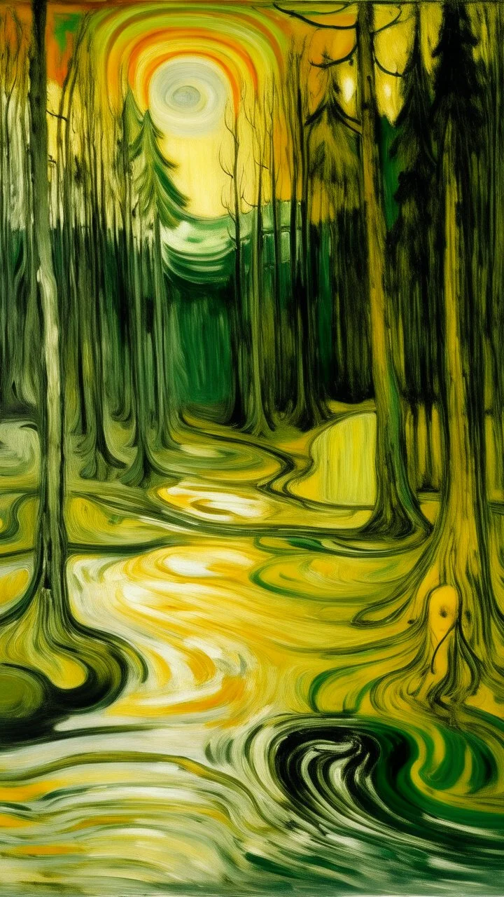 A pale greenish yellow toxic swamp painted by Edvard Munch