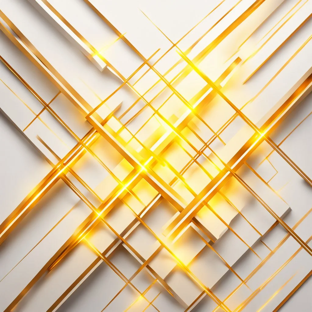 Hyper Realistic Yellow & Beige Intersecting Lines With Glowing Golden Embers On Off-White Background.