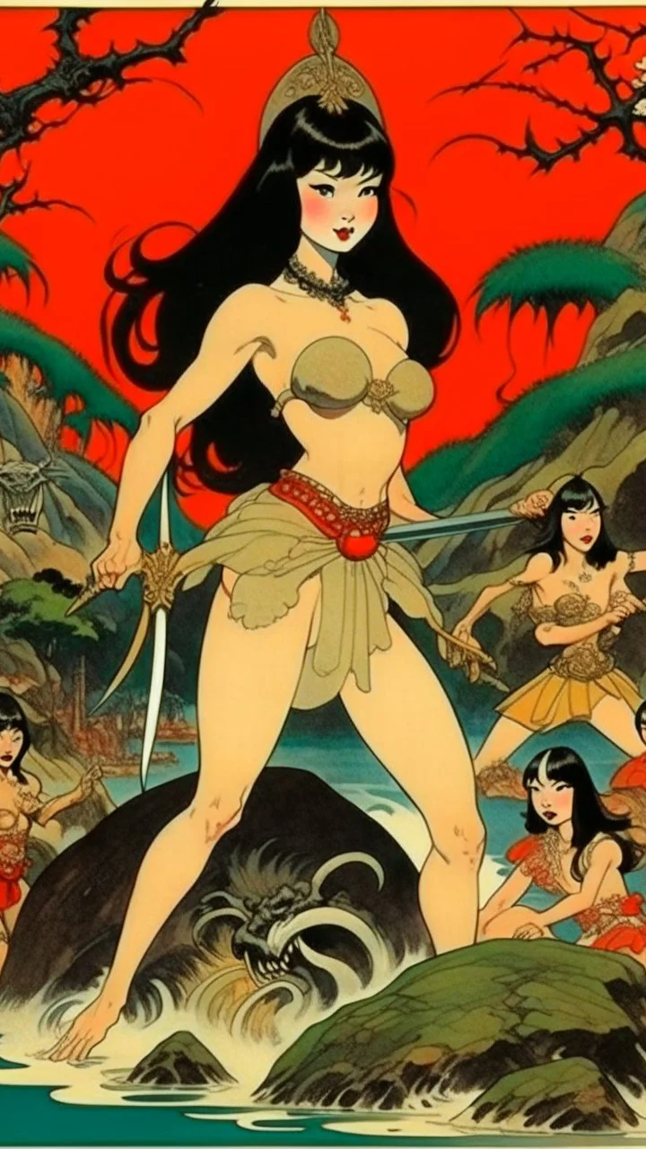 Betty Page art from japanese style 1900 movie. psicodelia.