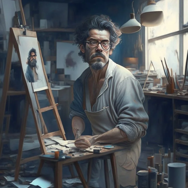 man in a art studio, realistic avatar