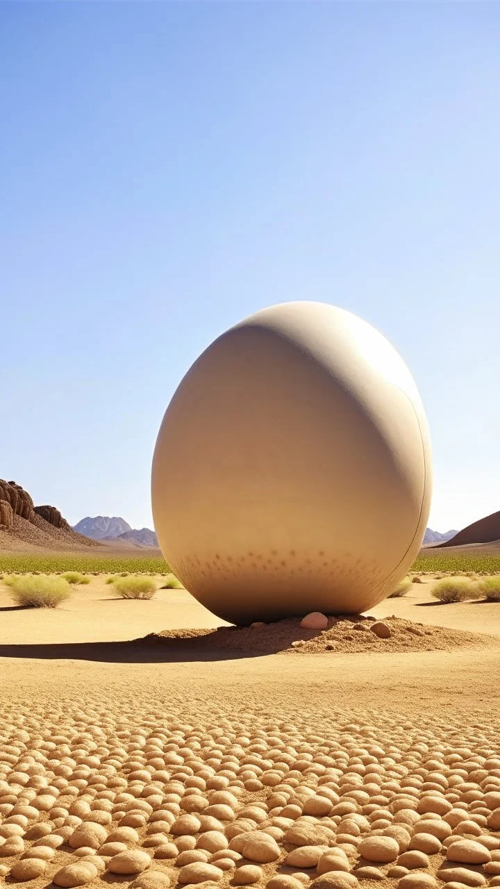 Giant egg resting on desert