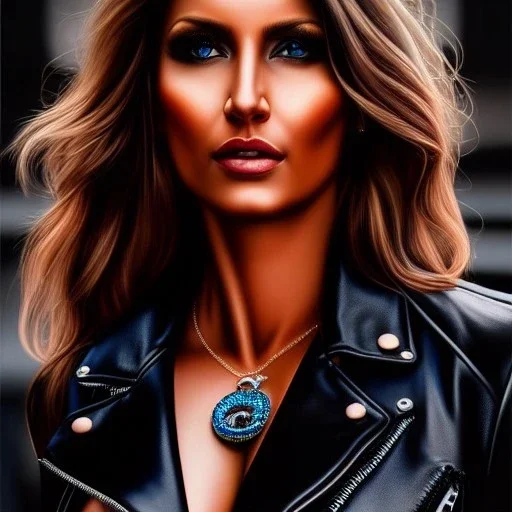 Ultra detailed fullbody Portrait in oil on canvas of busty female Biker,extremely detailed digital painting,ultrarealistic skin,intense stare, extremely detailed face, crystal clear eyes, mystical colors ,perfectly centered image, perfect composition, rim light, beautiful lighting,masterpiece ,8k, stunning scene, raytracing, anatomically correct, in the style of Simon Bisley and uncannyknack and Ohrai Noriyoshi and robert e howard and Steve Jung.