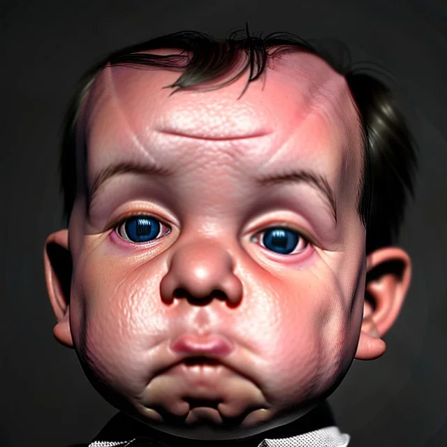 Alfred Hitchcock toddler, full body, dramatic lighting, hyper realistic