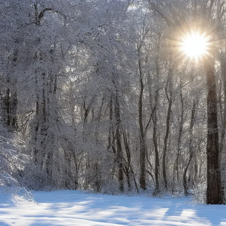 winter landscape, ice bells, sun