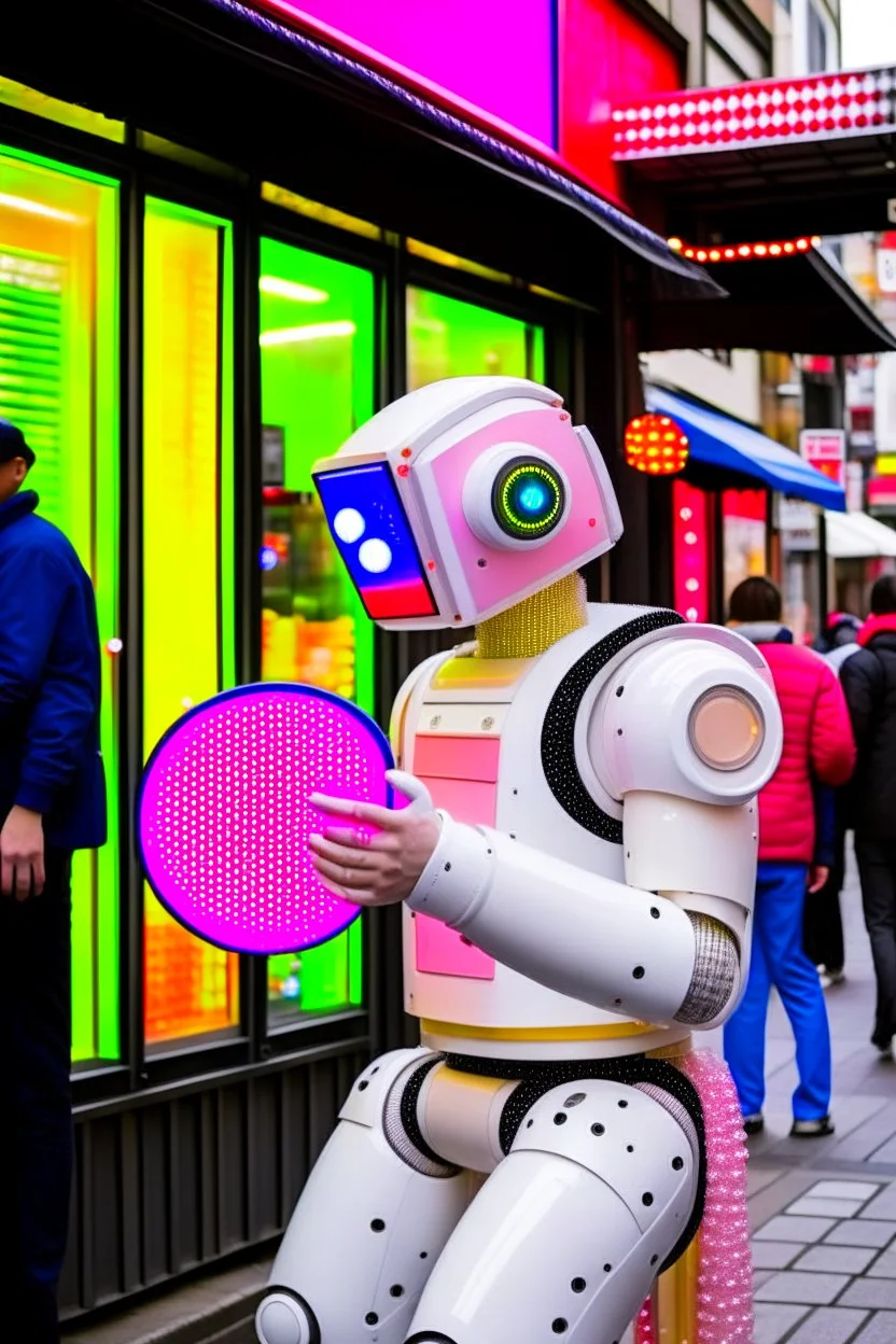 robot blowing bubbles on streets of tokyo in the style of hiroku ogai