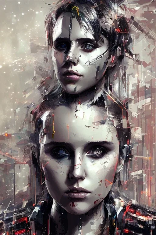 Danish singer MØ face,Abstract Yoji Shinkawa,cyberpunk,