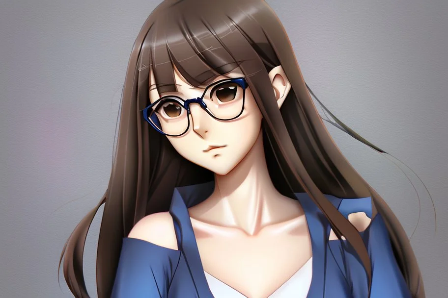 full body of a brown haired anime manga pregnant girl in dark blue dress with eyeglasses