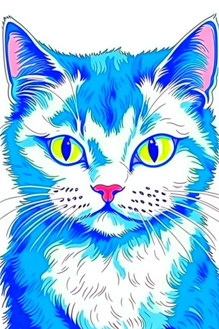 Adorable,Porträt einer bösen Katze von Van Gogh blau grob,pastel theme, white background