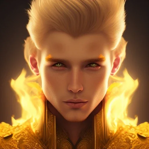 Male, Human, Blond, Sorcerer, Fire Mage, Golden Eyes, Young, Photorealism