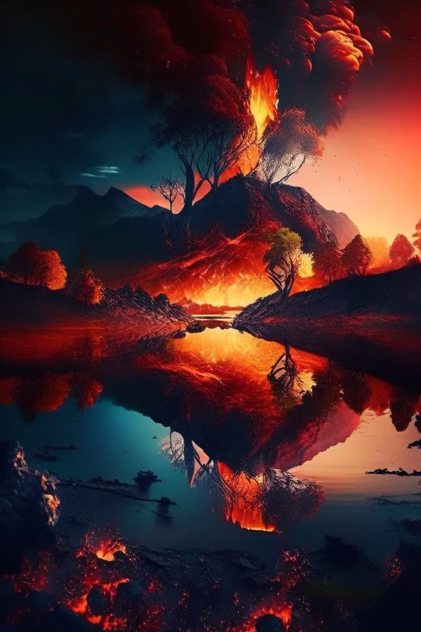 Beautiful nature landscape with fire