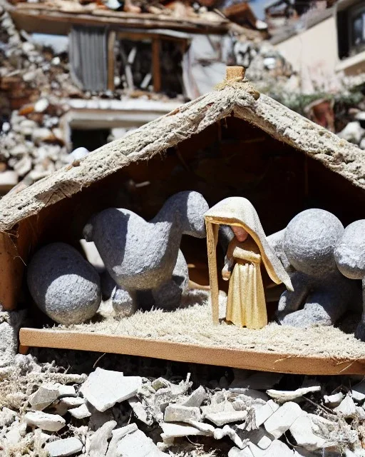 Nativity scene bomb rubble Ukraine baby