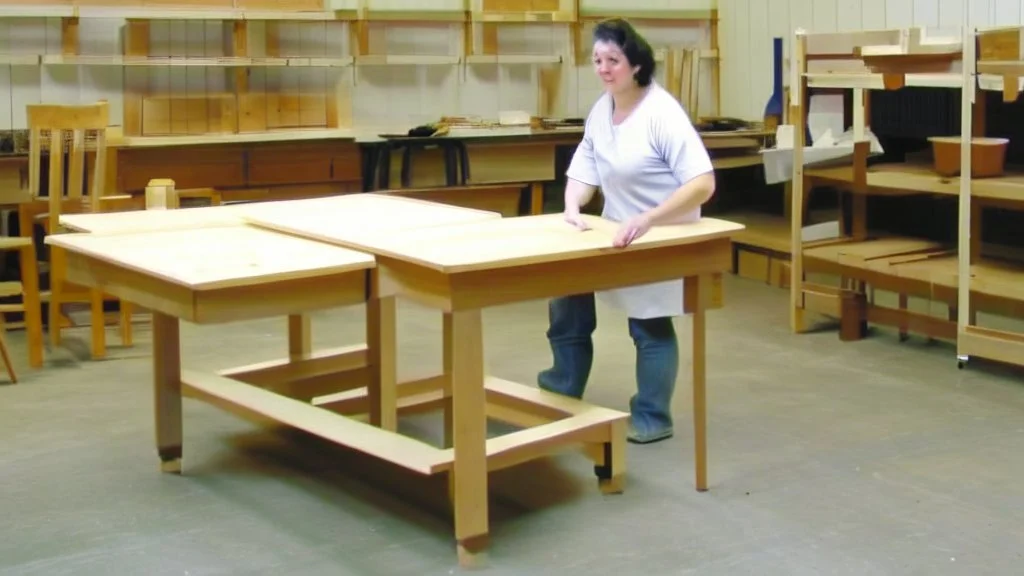 lady standing behind a unassembled table