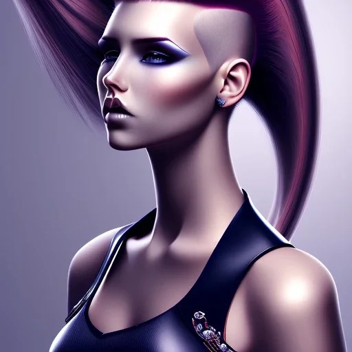 woman with mohawk hairstyle and long hair on one side