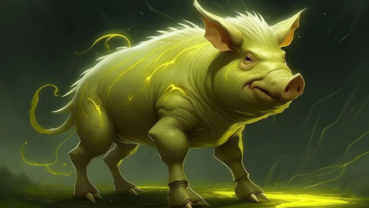 A pale yellow lightning elemental pig painted by Lucas van Leyden