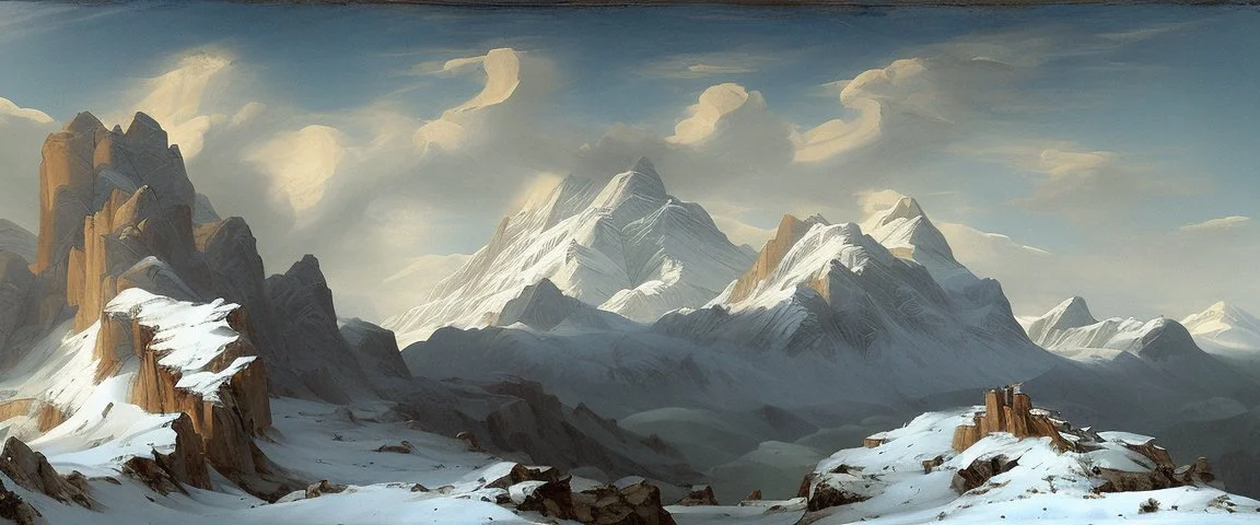 epic mountains in snow by Andrea del sarto