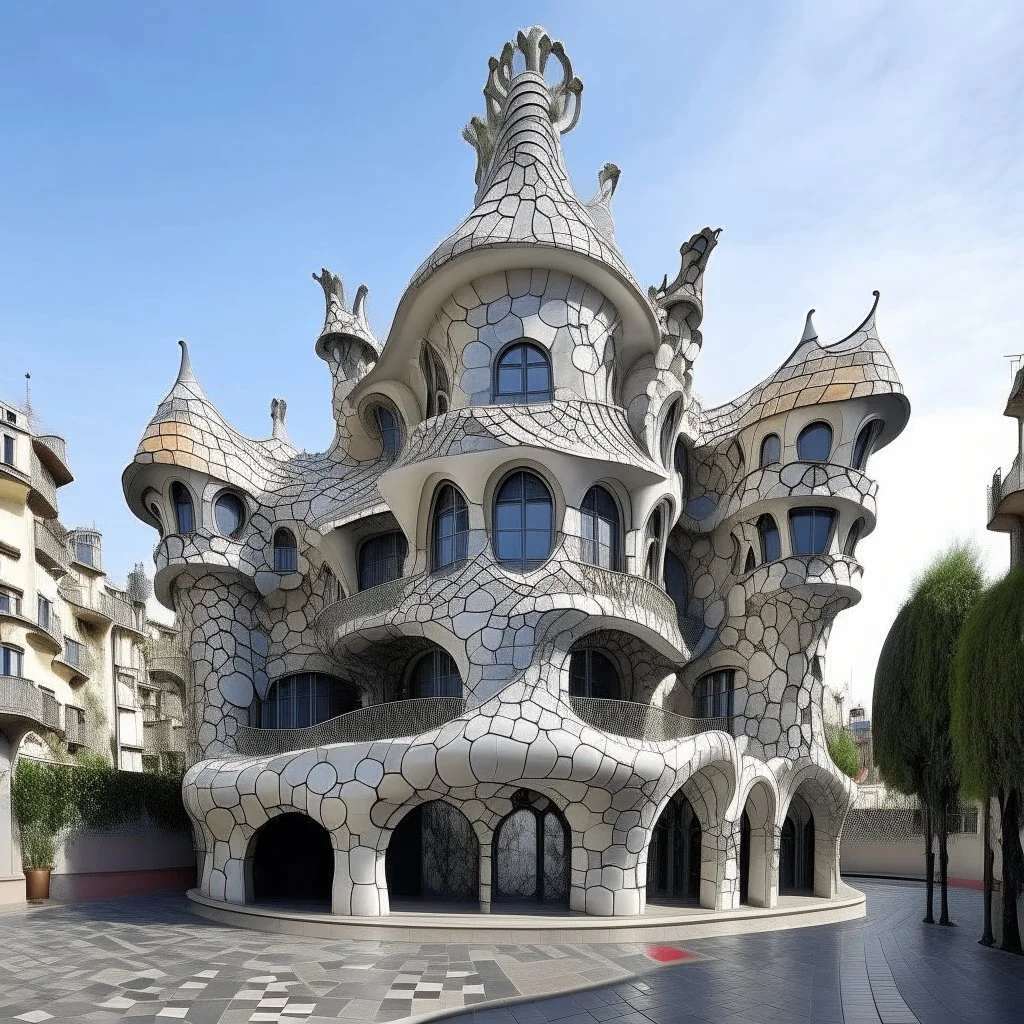 A gray twisted casino in a city designed in Chinese paper art painted by Antoni Gaudi