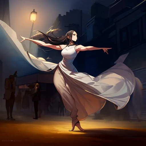 woman dancing in the street siluette