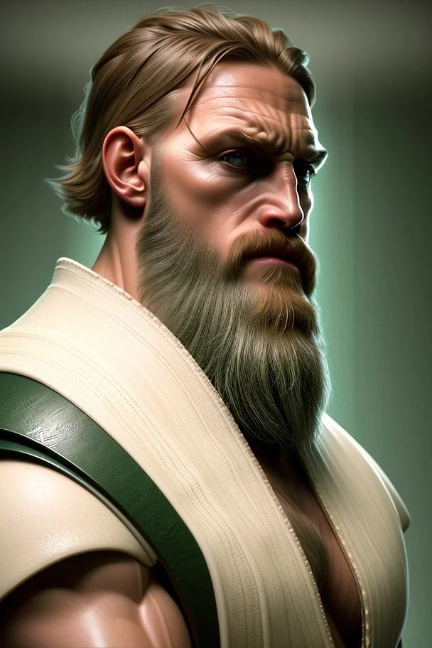 photorealistic white male bearded handsome, hyperdetailed painting, luminism, Bar lighting, complex, dark green miltary armor, 4k resolution concept art, Artgerm, WLOP, Alphonse Mucha, 3d render, octane render, intricately detailed, cinematic, awesome full color, hand drawn, dark, gritty, cinematic