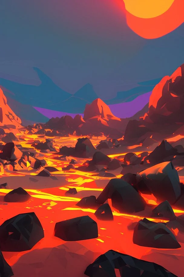 an inferno landscape with rocks cell shading