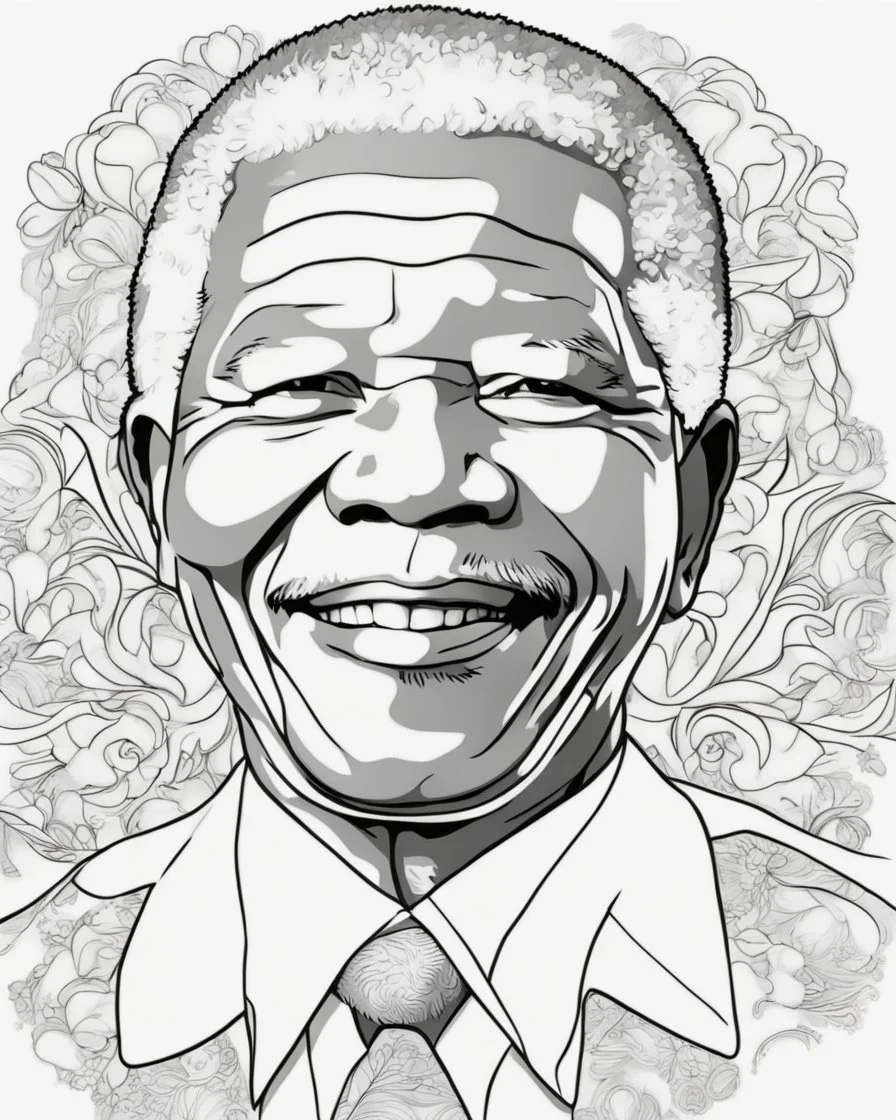 Outline art for coloring pages with Nelson Mandela, white background, sketch style, only use outline, line art, white background, no shadows and well and clear outline