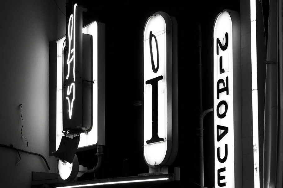 Luminoso del cine en la calle, blanco y negro